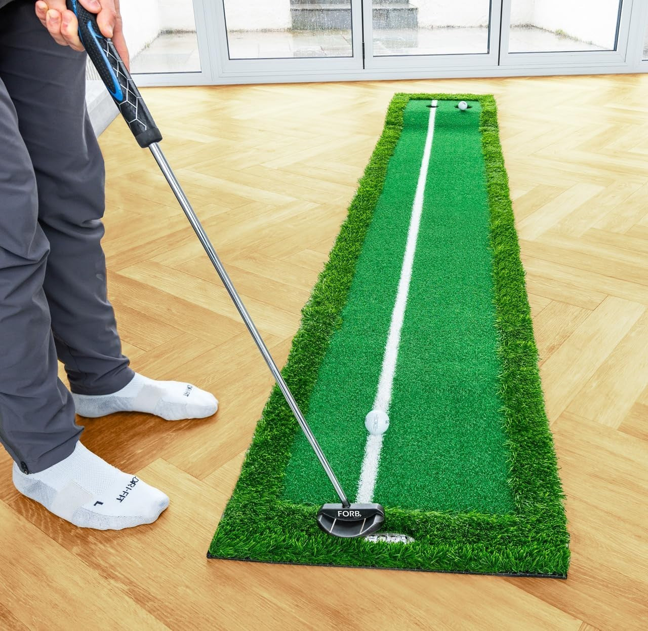 10ft Golf Putting Mat Indoor Training Aid Alignment Lines Dual Holes