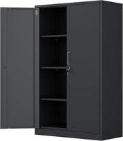 Tall Metal Storage Cabinet with Lock & 3 Adjustable Shelves Office Cupboard