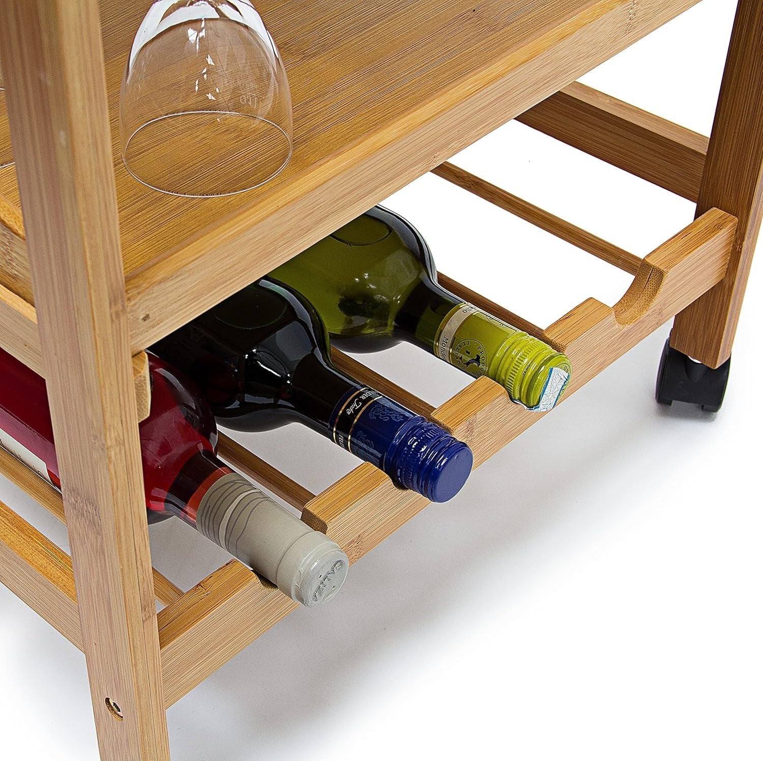 Bamboo Kitchen Trolley Cart w Drawer Trays Wine Rack