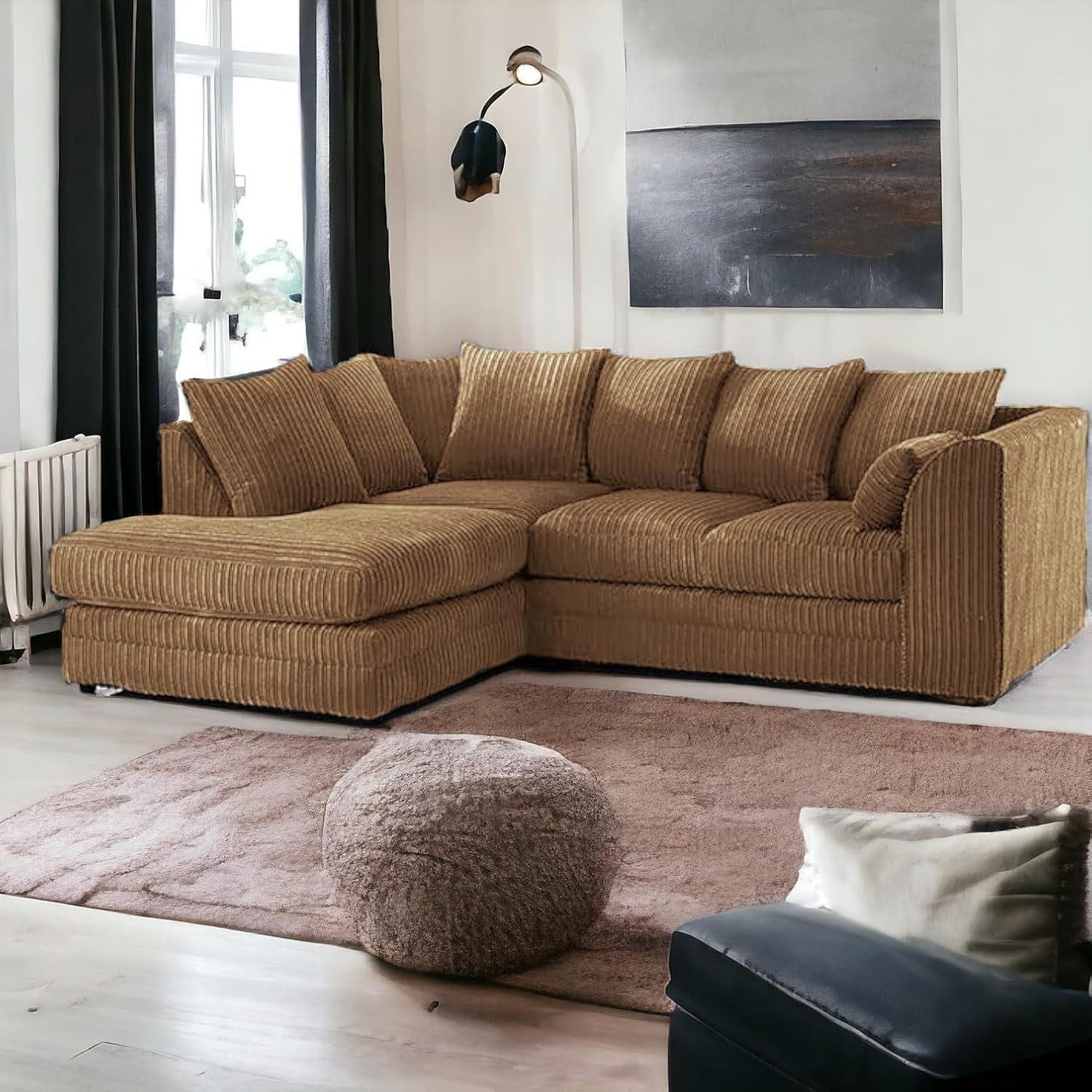 Beige Jumbo Cord 4-Seater Corner Sofa Left Hand Facing | Durable Comfort