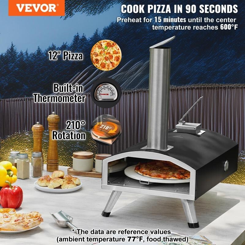 Outdoor Pizza Oven 12" Tri-Fuel BBQ, 210° Stone, Portable Grill