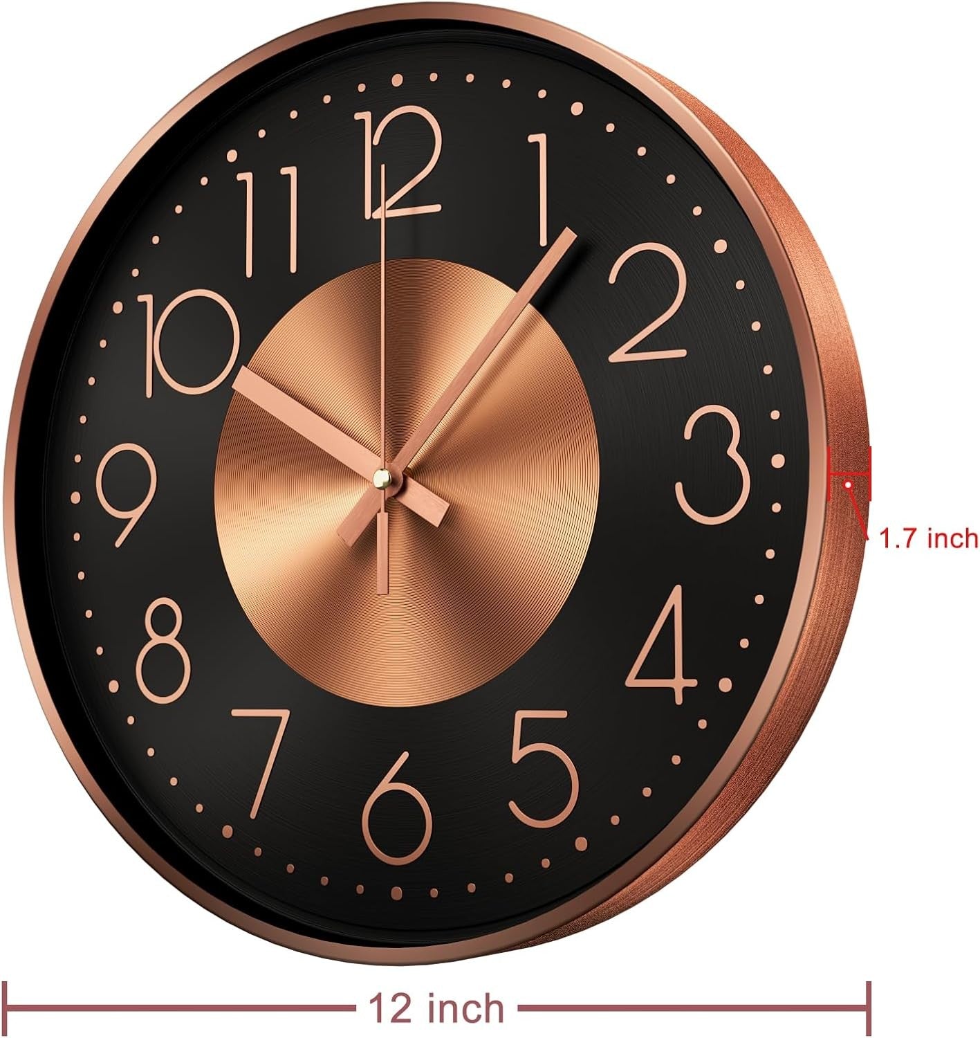 12" Rose Gold Modern Wall Clock Silent Aluminium Round Decor for Kitchen Bedroom
