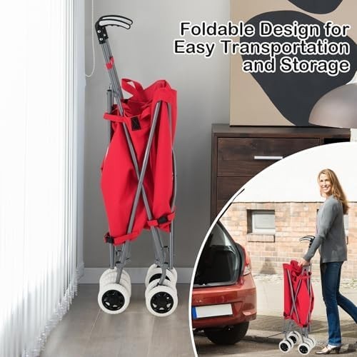90L Folding Shopping Trolley 8 Wheels Large Push Cart Waterproof Red
