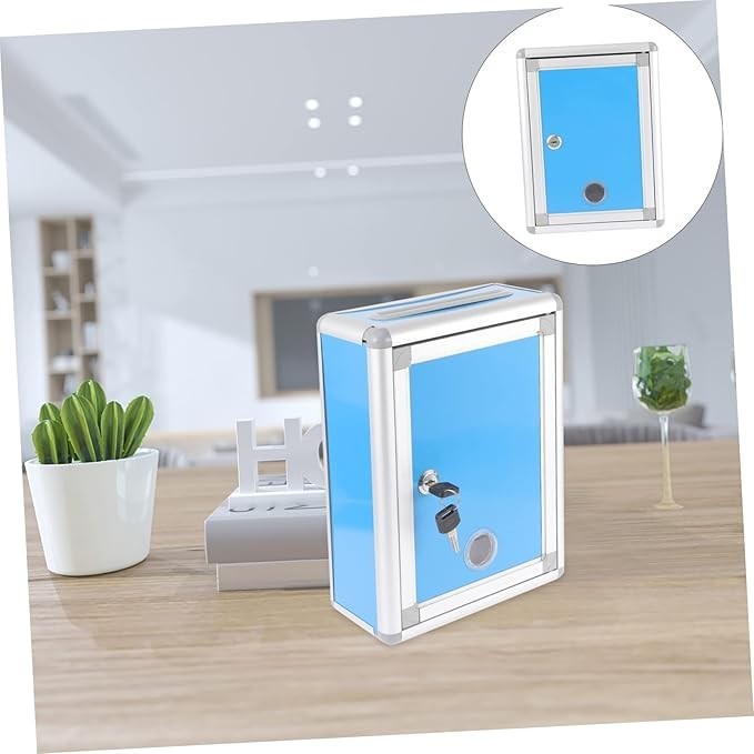 Wall-Mount Locking Mailbox Blue Aluminium Weatherproof Box for Home Office