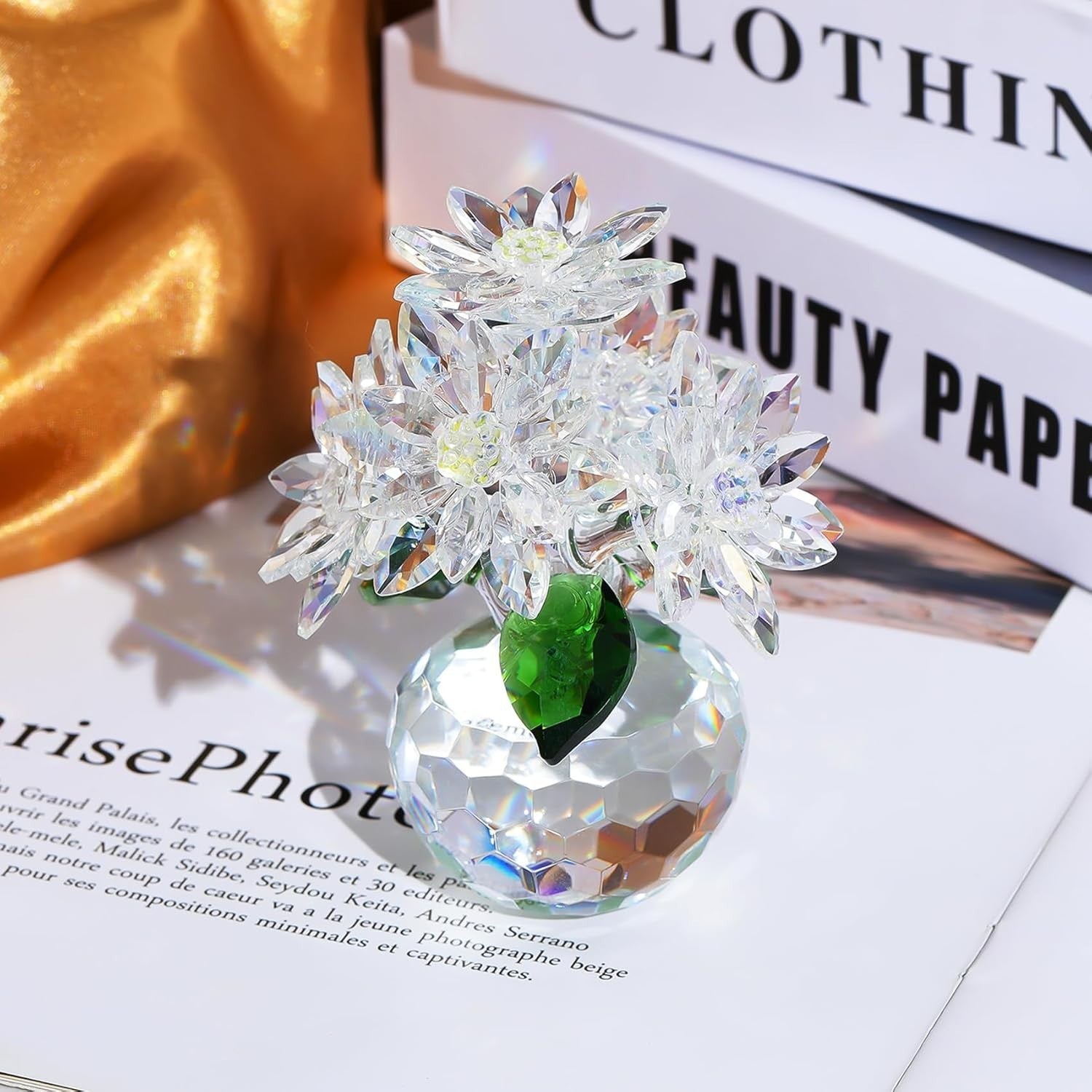 Crystal Clear Daisy Bouquet Glass Ornament Gift Decor Paperweight Flower 10cm