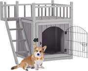 Weatherproof 2-Story Outdoor Wooden Cat & Small Dog House with Balcony