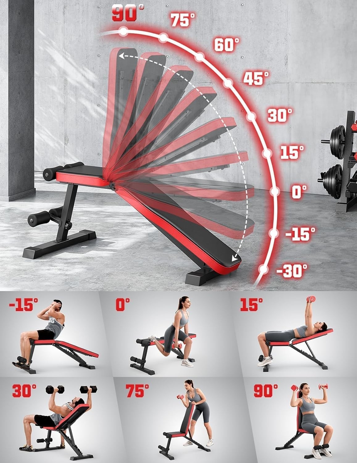 Heavy Duty Adjustable Weight Bench 300kg Foldable Incline Decline Home Gym