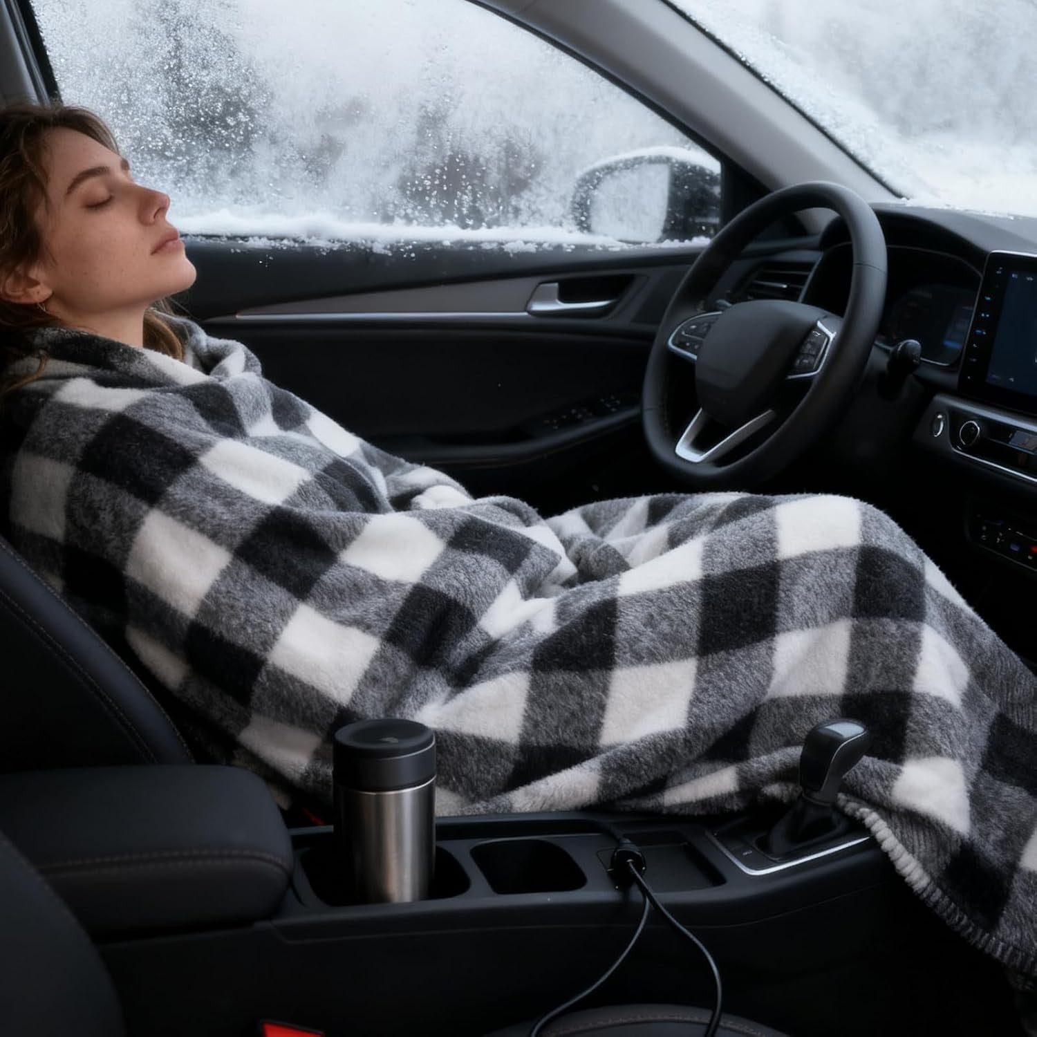 12V Electric Heated Car Black Blanket Throw 3 Heat Levels Travel Camping Warm