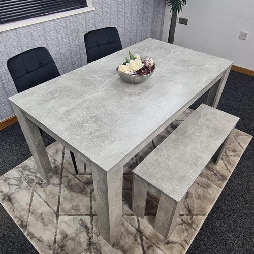 Modern Grey Dining Table Set with 2 Chairs & Bench – MDF Kitchen Set