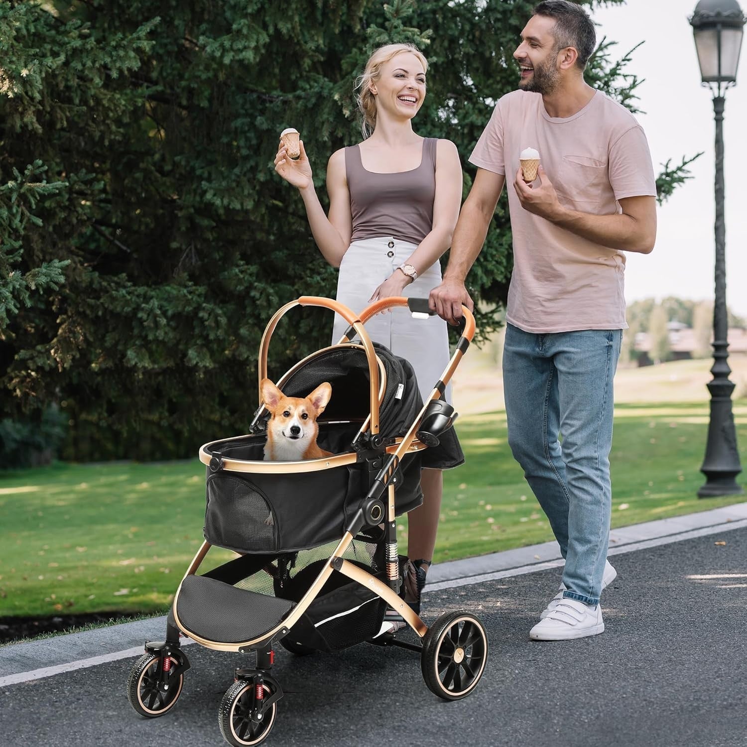 3in1 Pet Stroller Dog Cat Buggy Foldable Lightweight 22kg Black