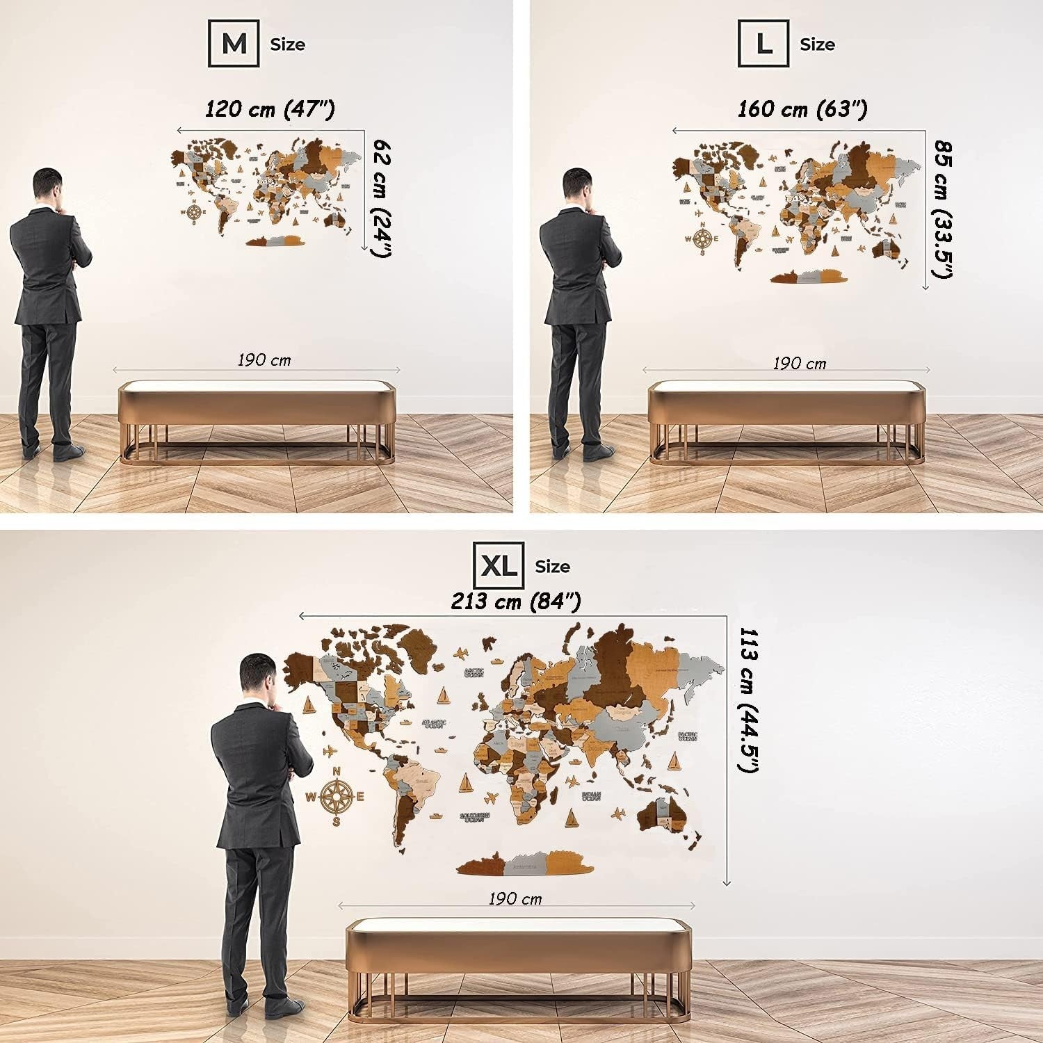 3D Wooden World Map Wall Decor Large Travel Art Home Office Decor