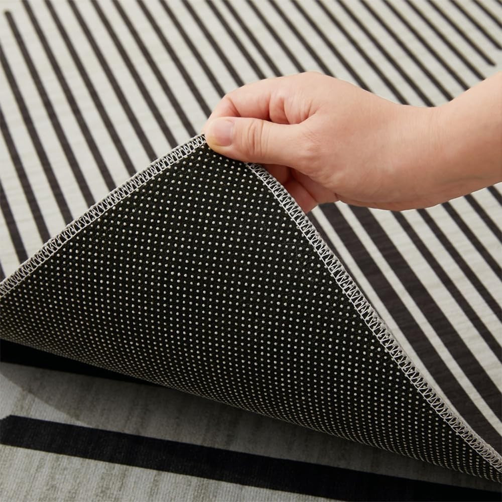 Large Modern Geometric Rug 160x230cm Soft Non-Shedding Black White Stripe Carpet
