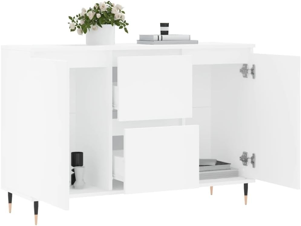 White Engineered Wood Sideboard with Iron Legs – Durable Storage Cabinet