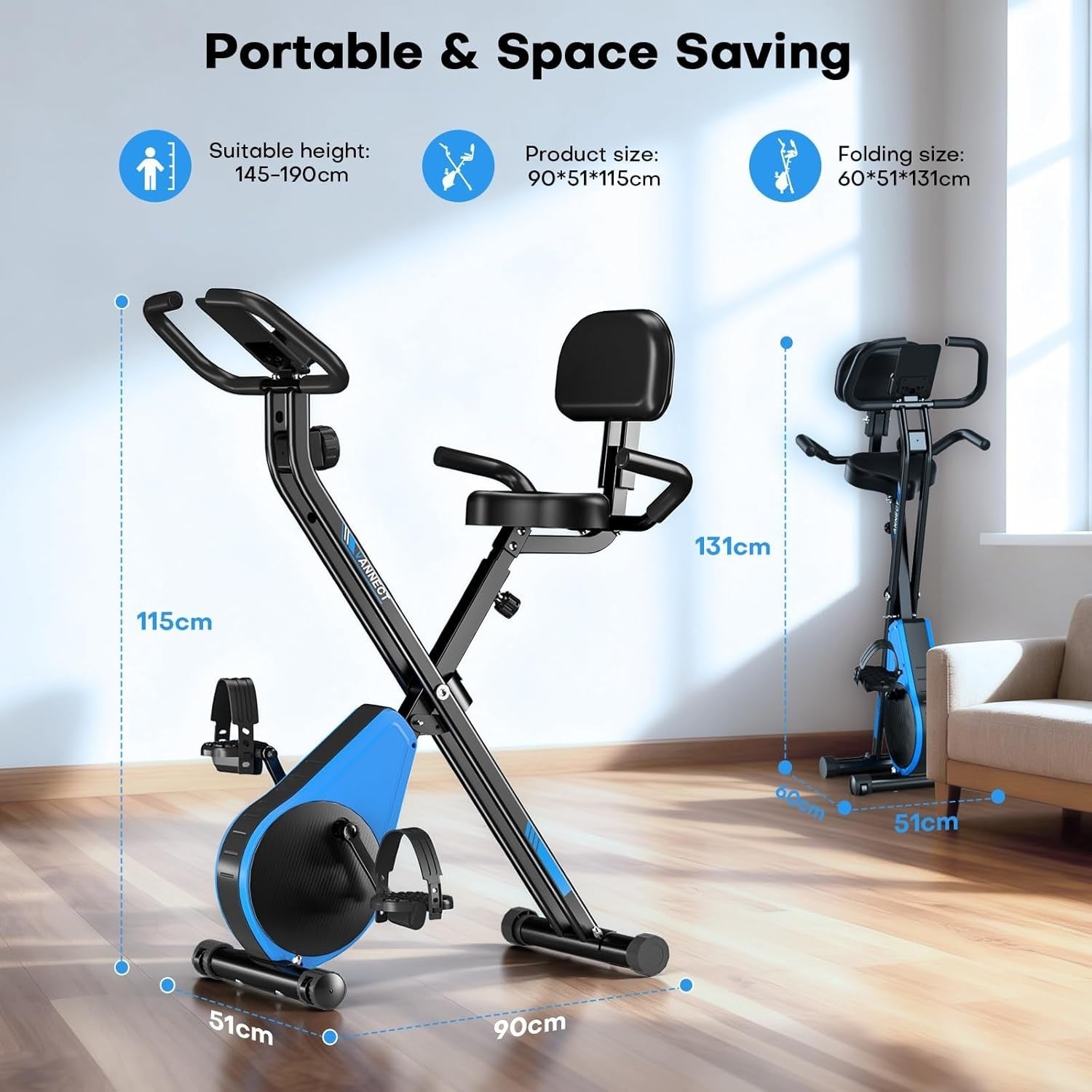 Foldable Exercise Bike 16-Level Magnetic Resistance Quiet Adjustable Fitness