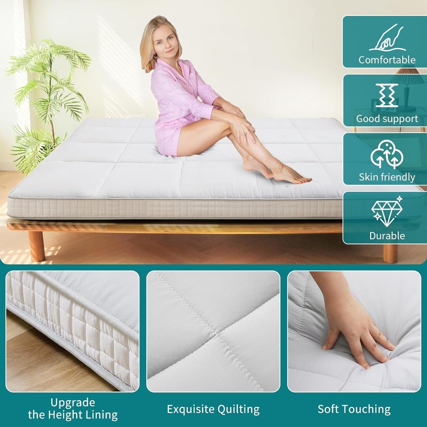 Foldable Memory Foam Double Grey Futon Mattress Floor Bed Roll Up Tatami