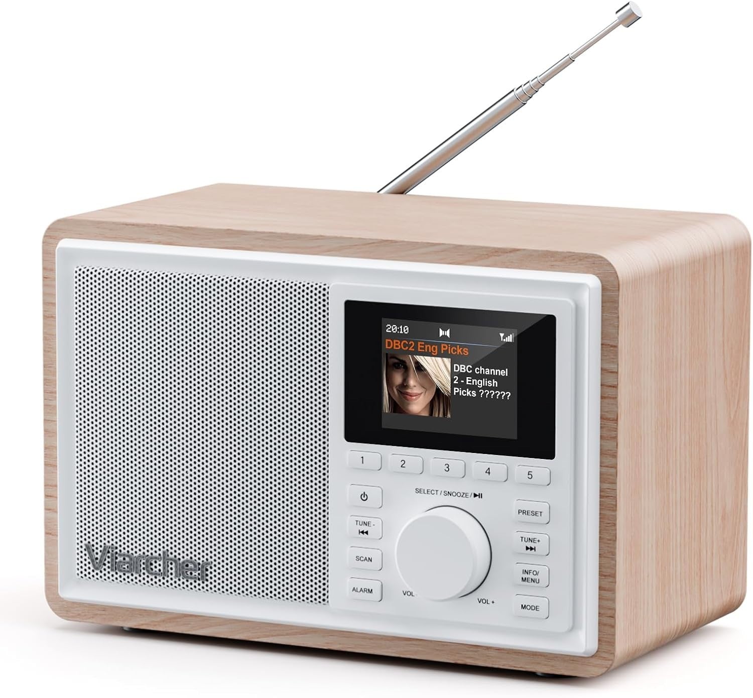 DAB+ FM Digital Kitchen Radio Bluetooth Dual Alarm 60 Presets White/Oak