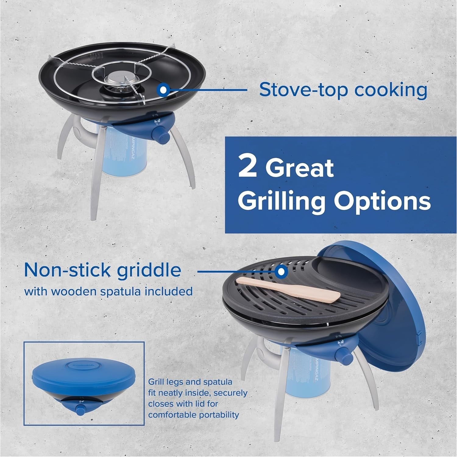 Portable Camping BBQ Gas Stove Grill with Griddle Plate & Pan Support