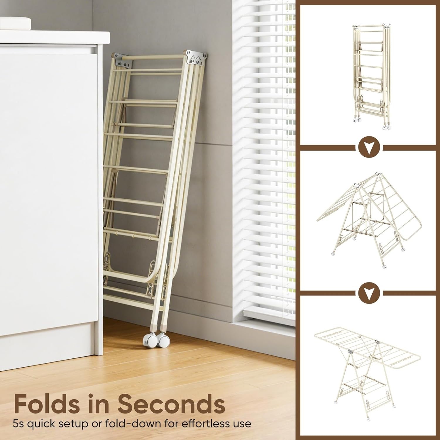 3 Tier Clothes Airer Foldable Drying Rack Wheeled Indoor Outdoor Laundry Horse