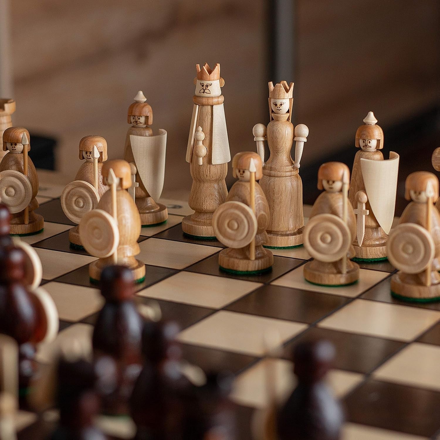 Luxury 22" Medieval Wooden Chess Set Hand Carved Pieces Foldable Board