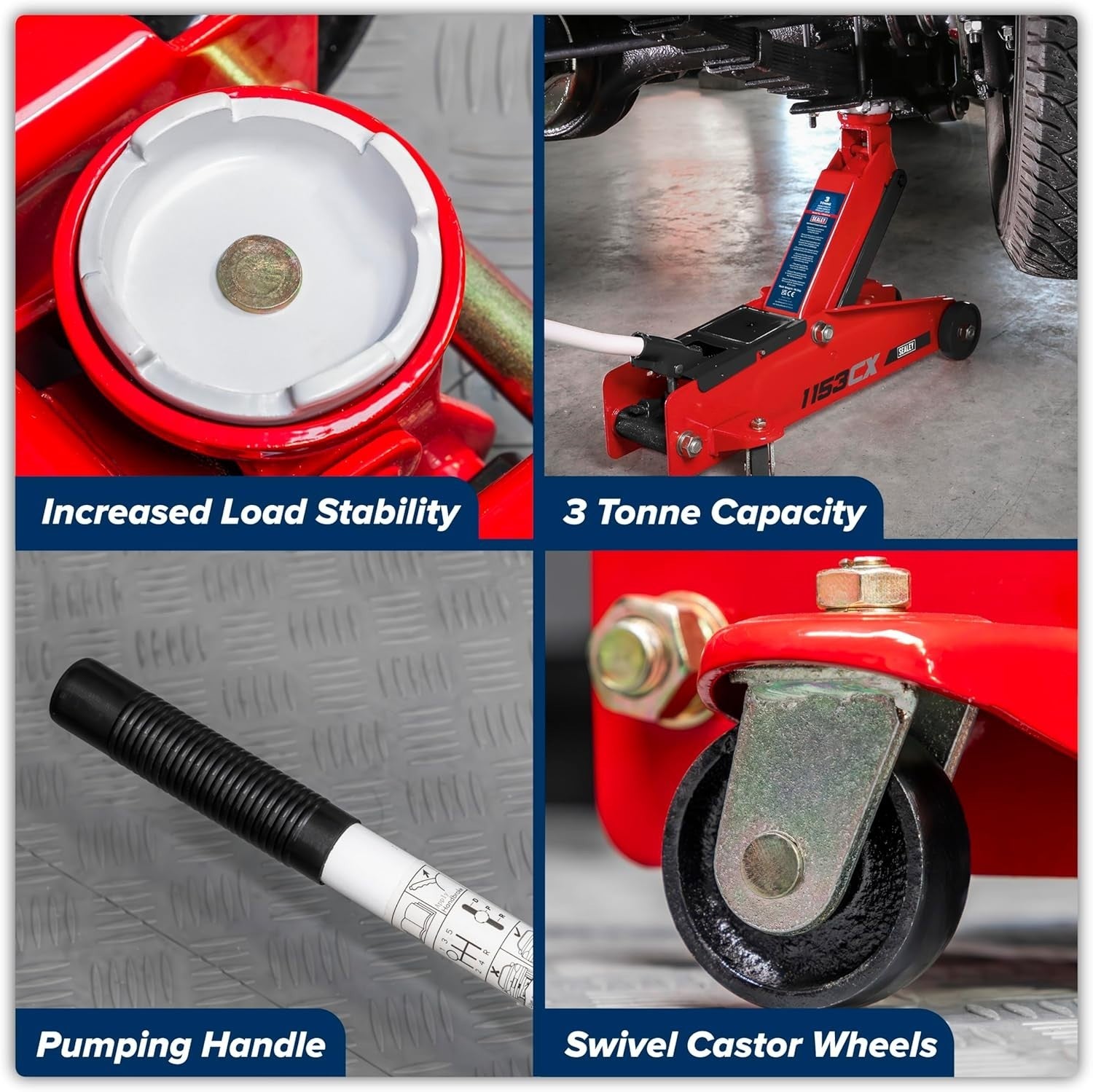 3 Ton Long Chassis Hydraulic Trolley Jack 140–432mm Heavy Duty Red
