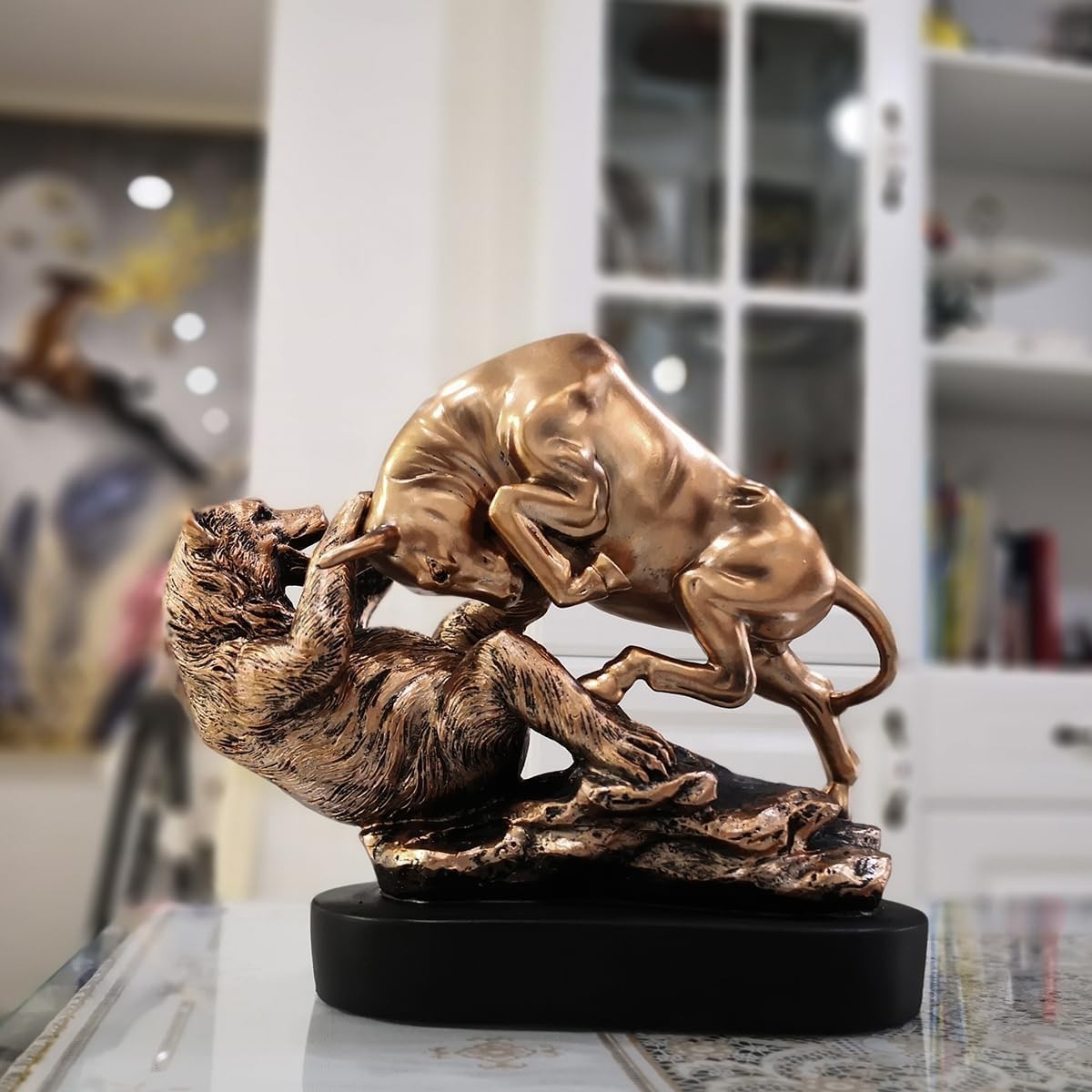 Bull and Bear Statue Bronze Resin Stock Market Office Desk Decor