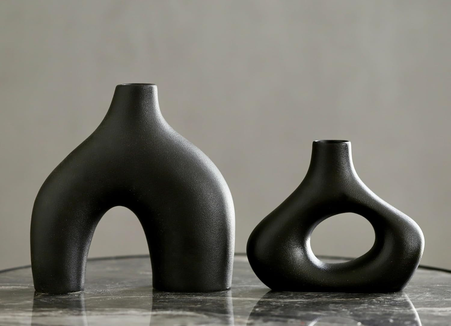 Black Ceramic Donut Vase Set Modern Nordic Hollow Decor Table Display