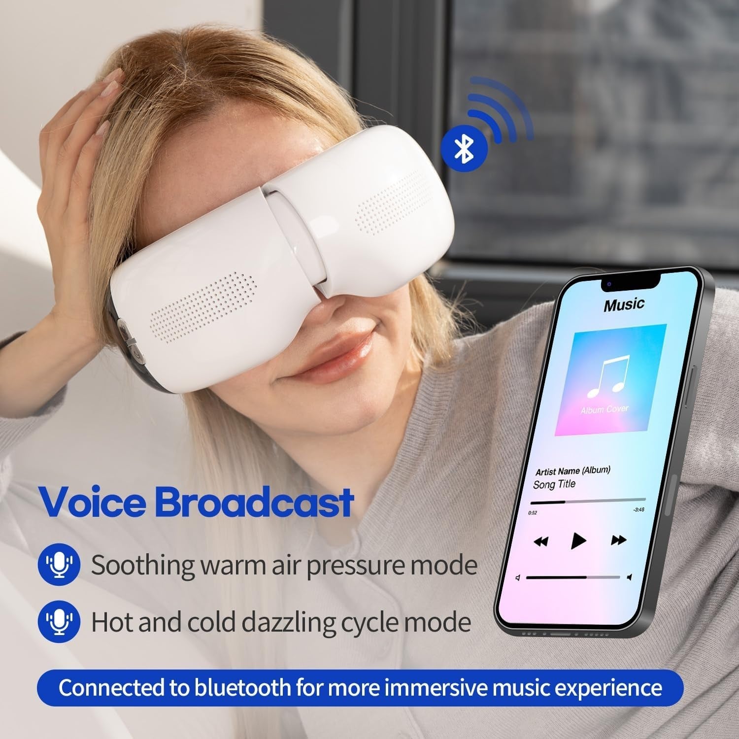 Hot Cold Eye Massager with Air Compression Vibration Bluetooth for Sleep Relief