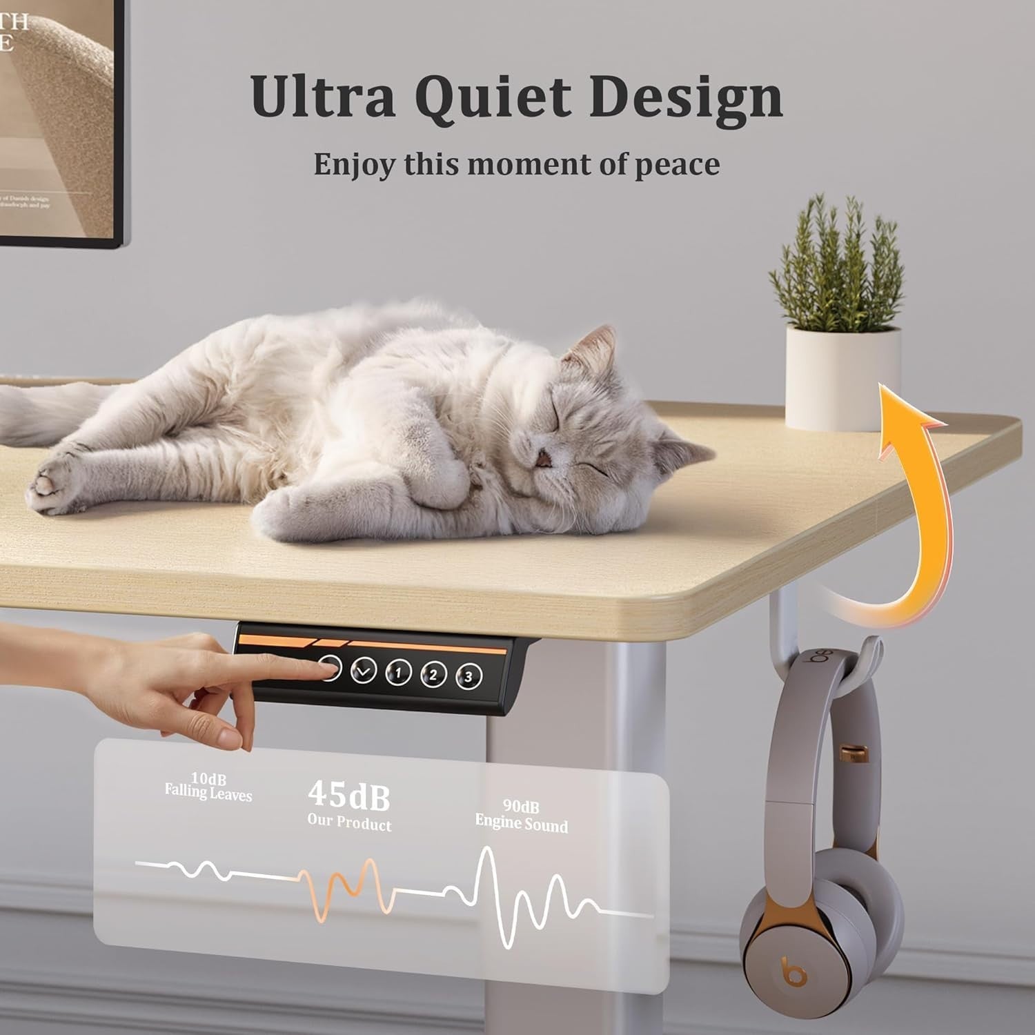 Beige Electric Standing Desk 140x60cm Adjustable Sit Stand Home Office Table