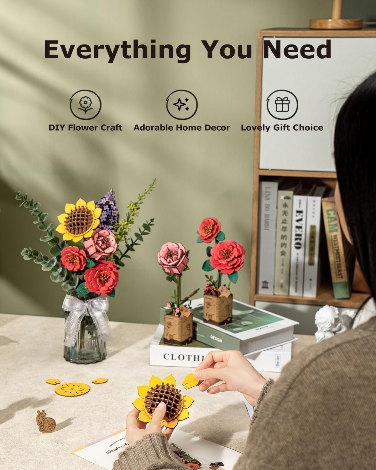 DIY 3D Wooden Flower Bouquet Puzzle Kit – Unique Home Decor Gift Set