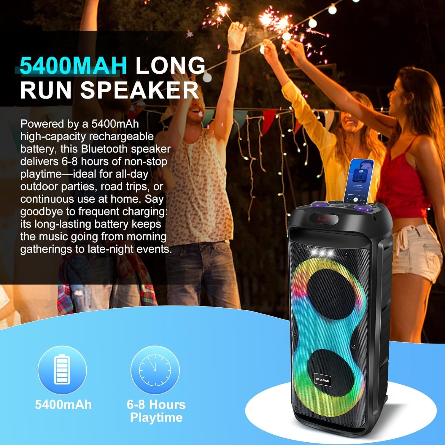 Bluetooth Karaoke Speaker 40W Dual Woofers 2 Mics