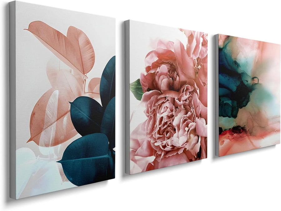 Pastel Flower Wall Art Set of 3 Framed Canvas 12x16in