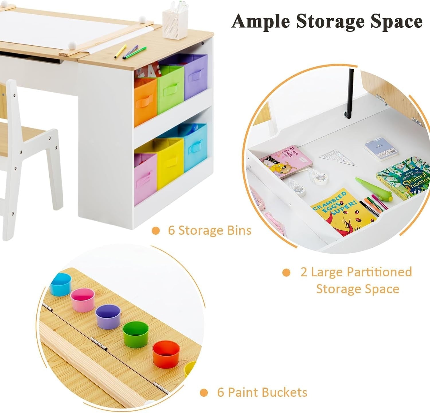 Kids 2-in-1 Art & Study Table with Lift-Top, Storage Boxes & Paper Roll