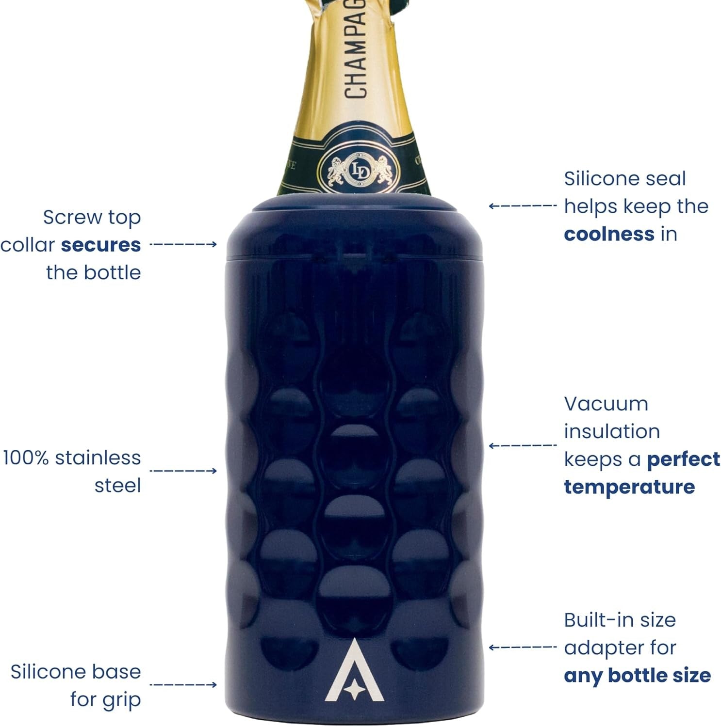 Wine Bottle Cooler Blue Stainless Steel Double Wall Vacuum Chiller Gift