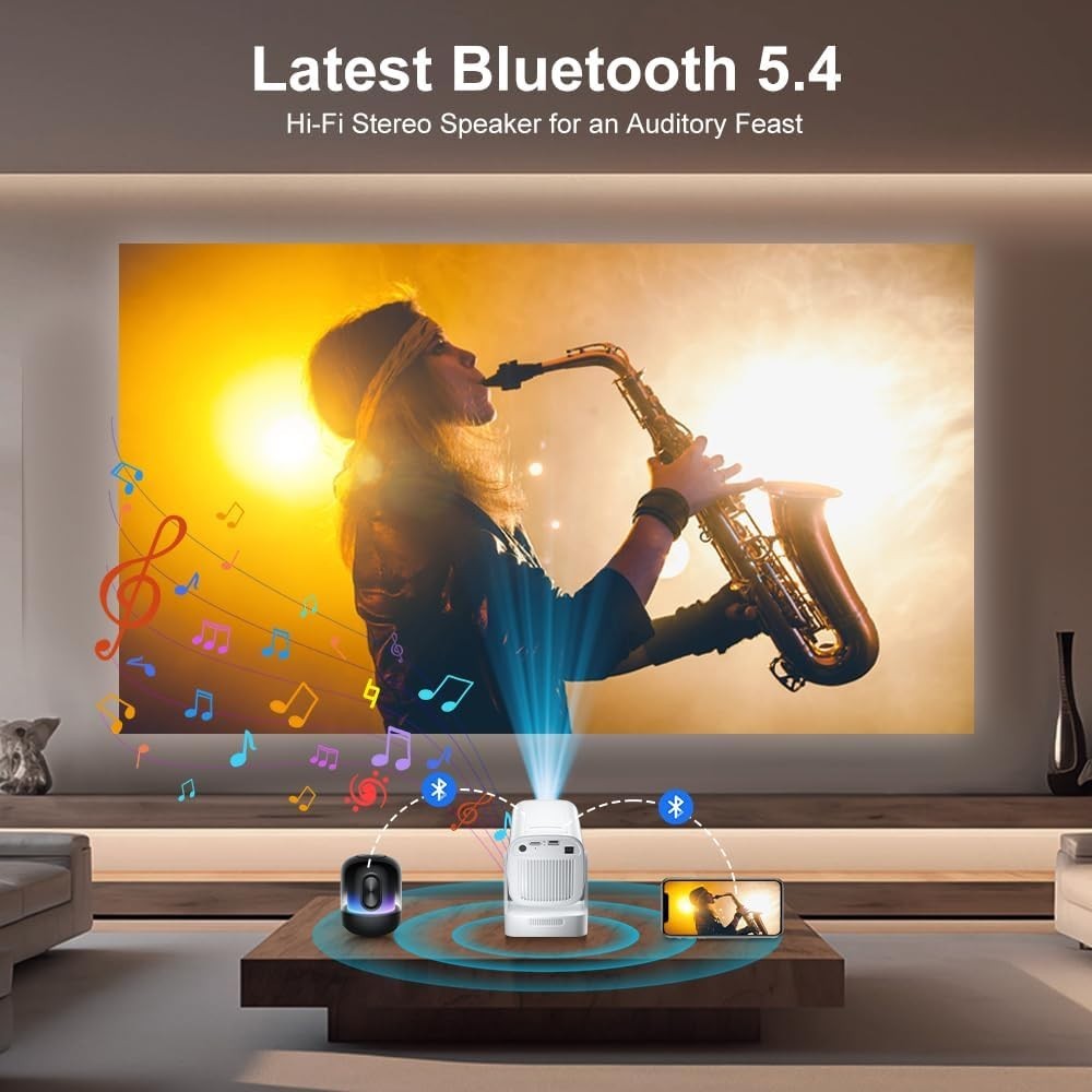 1080P Short Throw Smart Projector WiFi 6 Bluetooth Auto Focus Portable