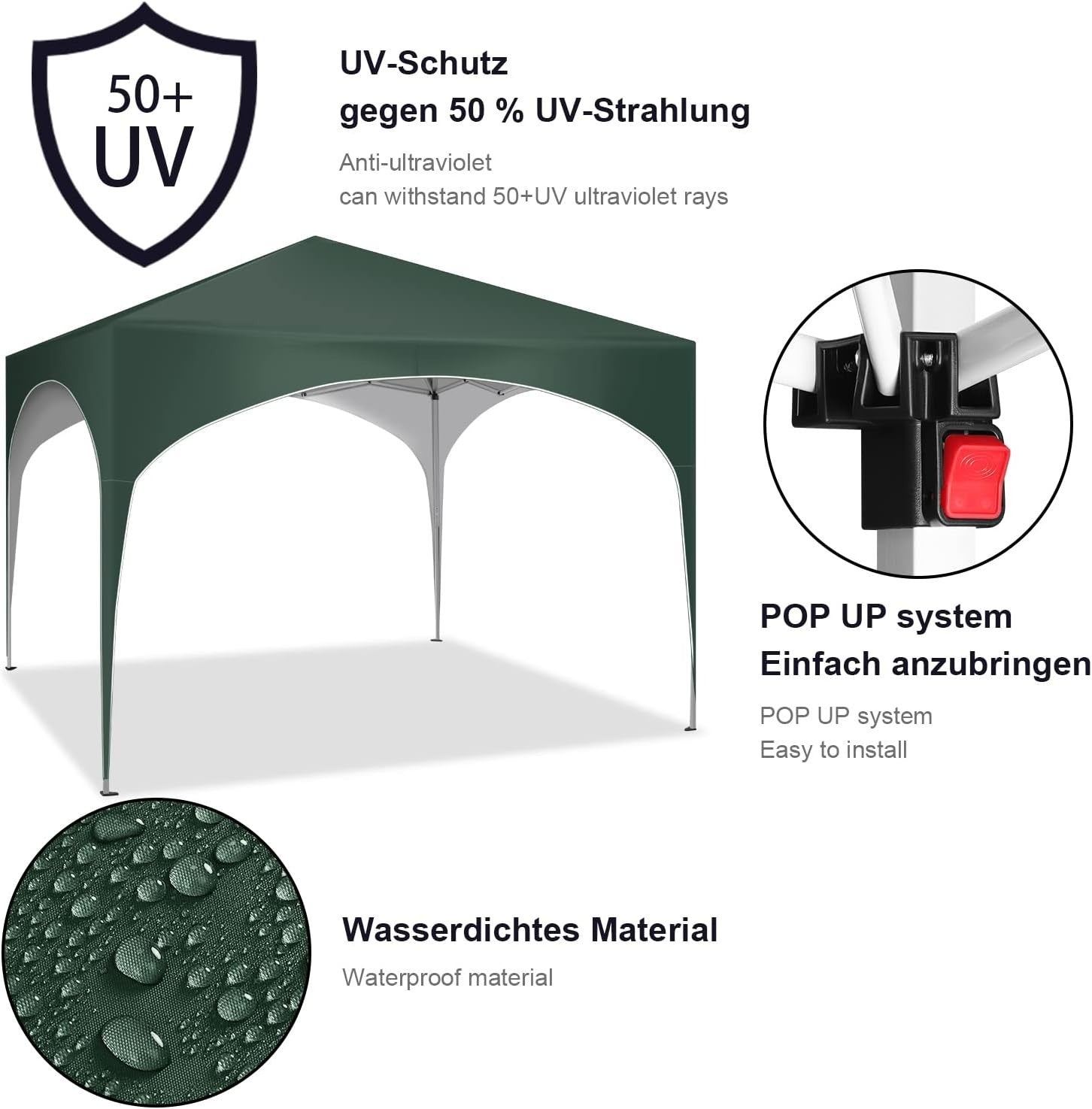 3x3M Pop-Up Gazebo Folding Event Tent Waterproof UV-Protected Green