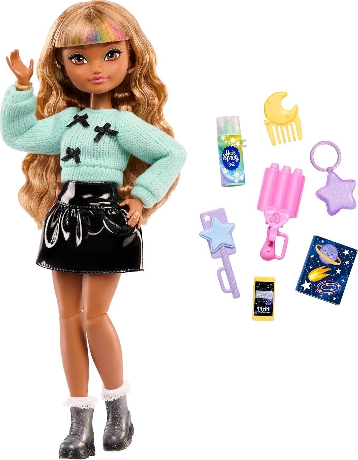 Posable Fashion Doll Accessories Set Wavy Hair Removable Outfit