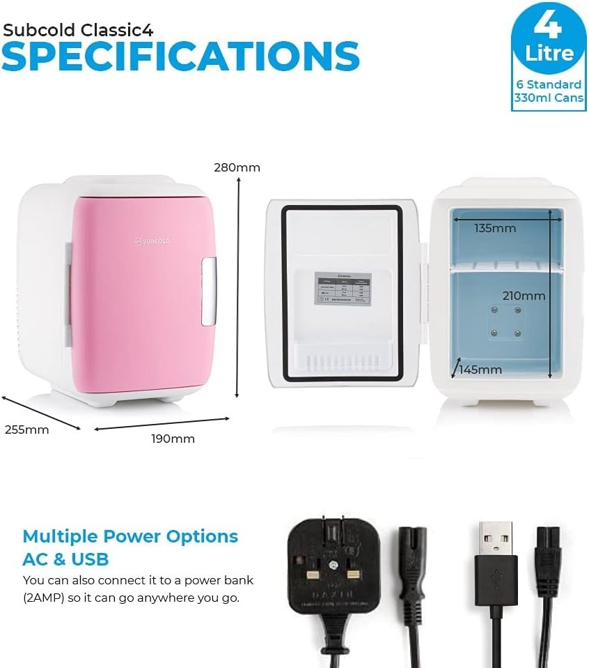4L Mini Fridge Cooler & Warmer Portable USB AC Compact White/Pink