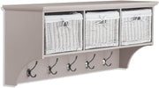 Truffle Wall Mounted Coat Rack 3 Wicker Baskets 5 Hooks Hallway Storage Shelf