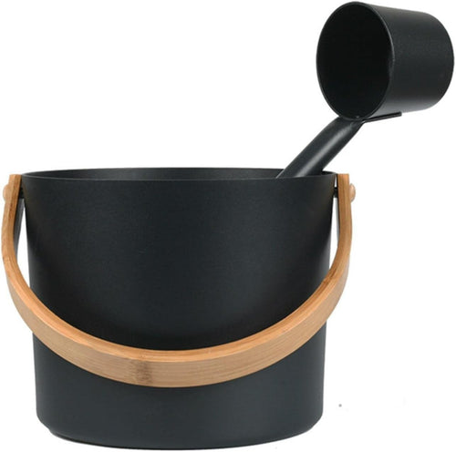 7L Aluminum Sauna Bucket & Ladle Set – Cedar Handles, Portable Black Sauna