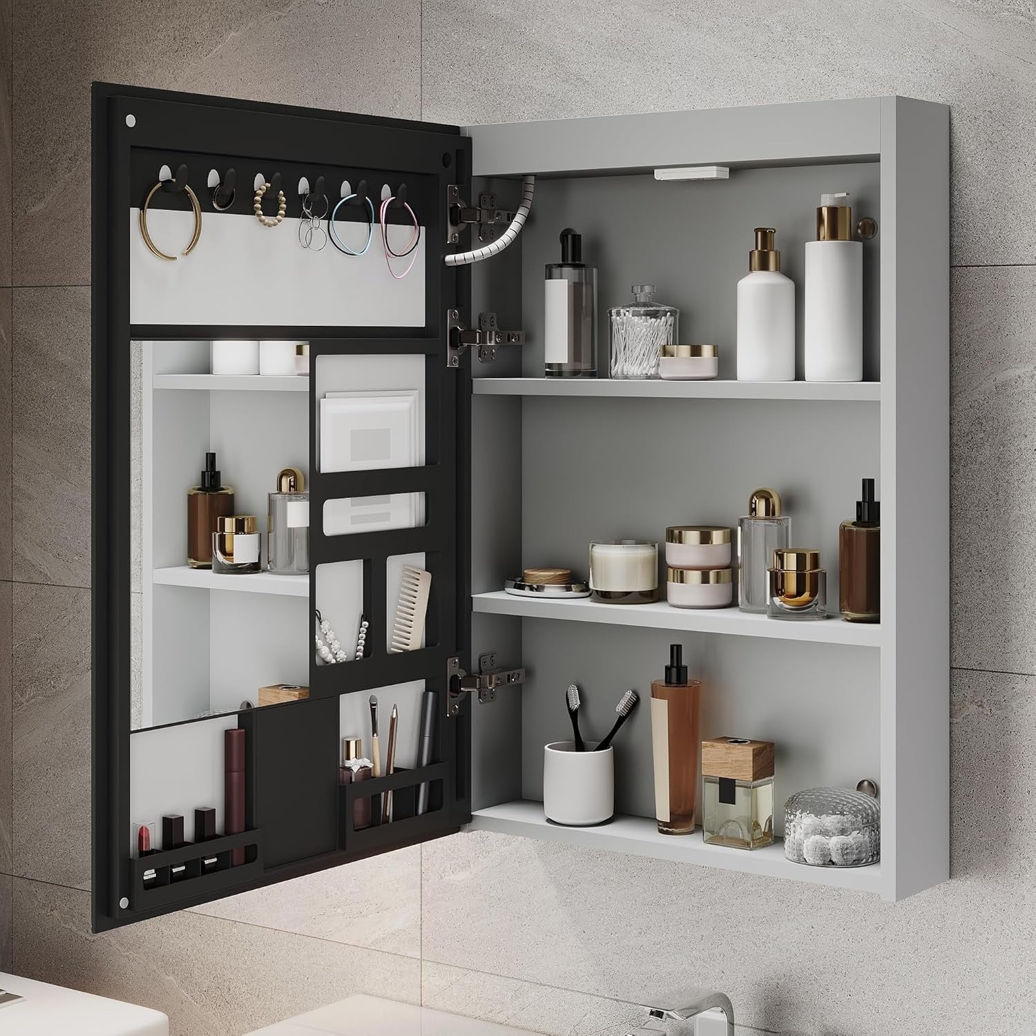 LED Bathroom Mirror Cabinet Wall Mounted with Anti-Fog & Hidden Storage