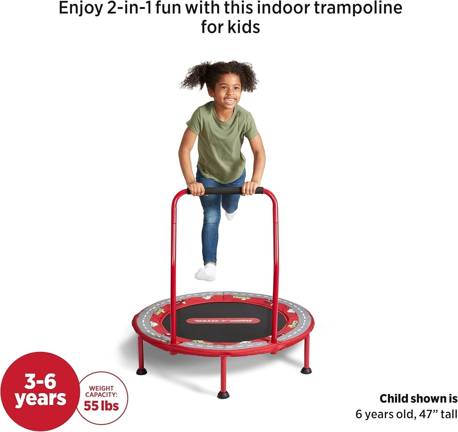 2-in-1 Toddler Trampoline Play Mat Indoor Jumper Handle 55LB