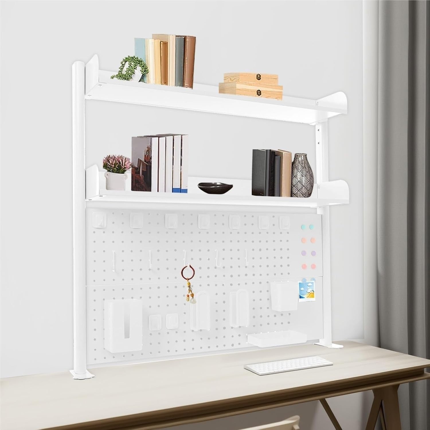 Clamp-On Desk Shelf 2-Tier Pegboard Organizer Space-Saving Clip-On Bookshelf