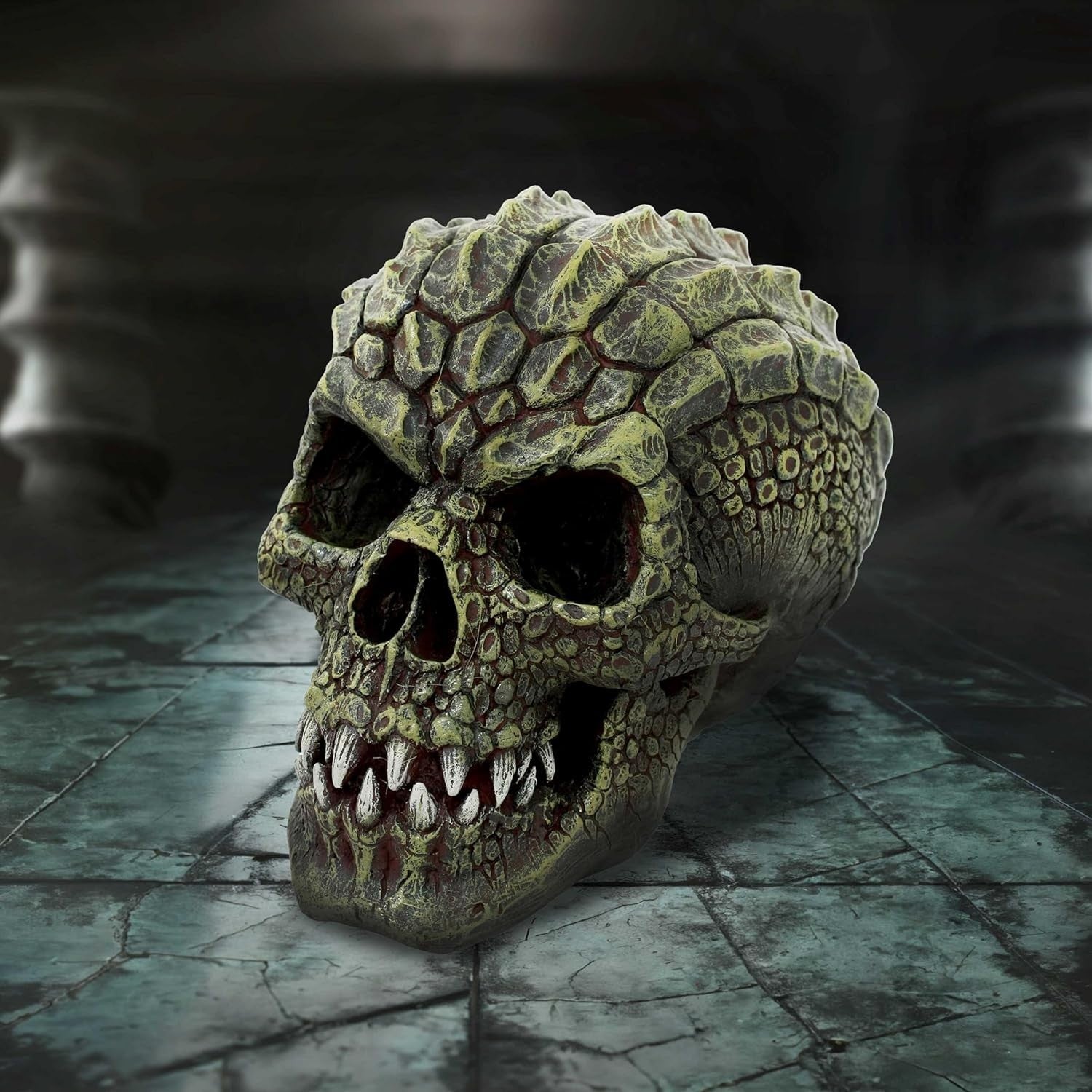 Reptile Skull Ornament • 13cm Resin Scaled Skull Decor • Gothic Fantasy Figurine