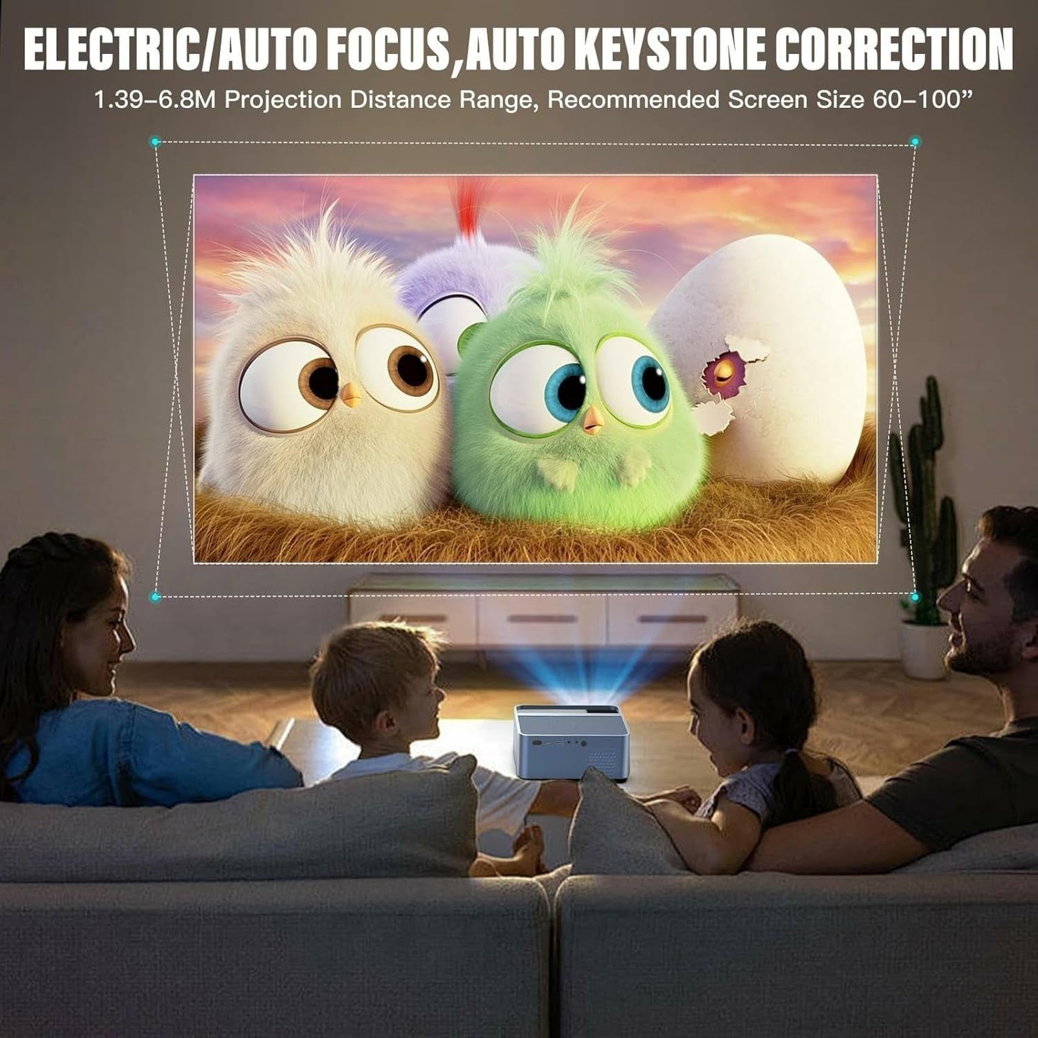 4K Smart Mini Projector 1080P 26000 Lumen WiFi 6 Bluetooth Auto Keystone
