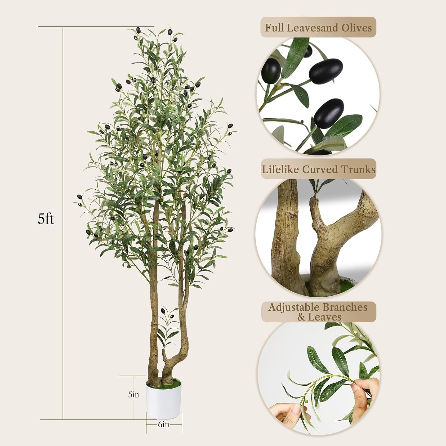 5ft Artificial Olive Tree with Curved Trunk & Pot Lifelike Indoor Outdoor Decor