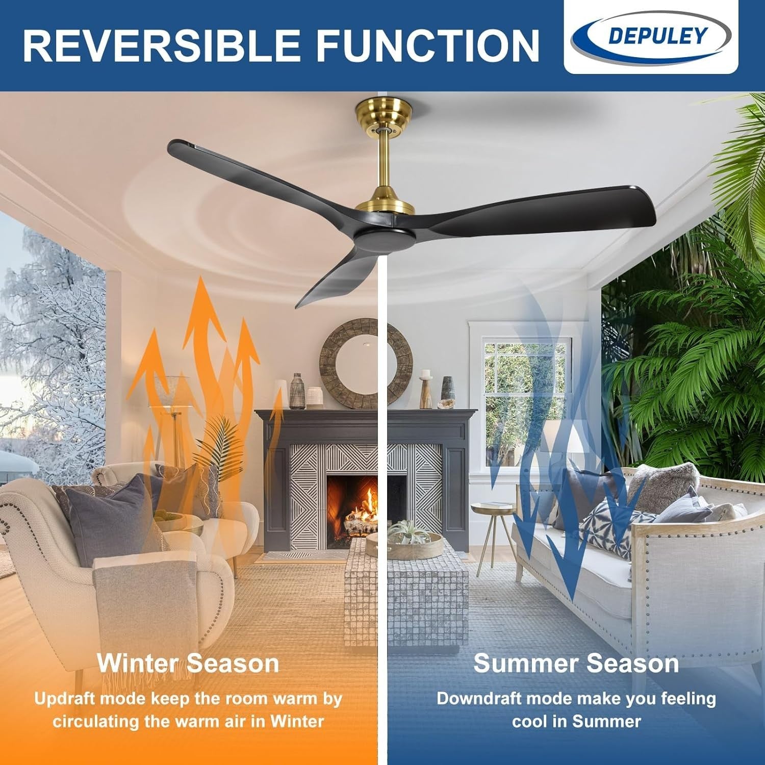 52-Inch Black Gold Ceiling Fan, Quiet DC Motor, Remote & App Control
