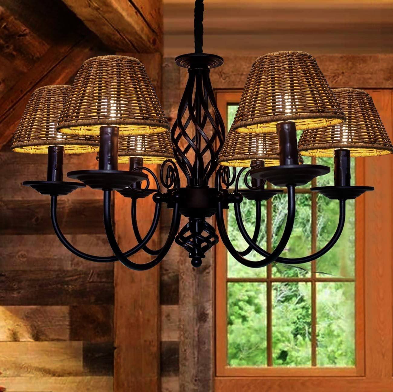 Rattan Clip On Lamp Shades Set of 6 Small Wicker Chandelier Wall Shades
