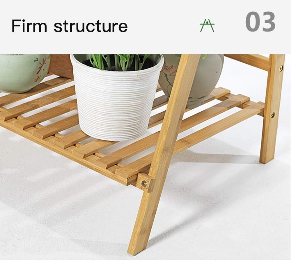 3 Tier Bamboo Plant Stand with Hanging Bar | Foldable Indoor Outdoor Ladder Shel