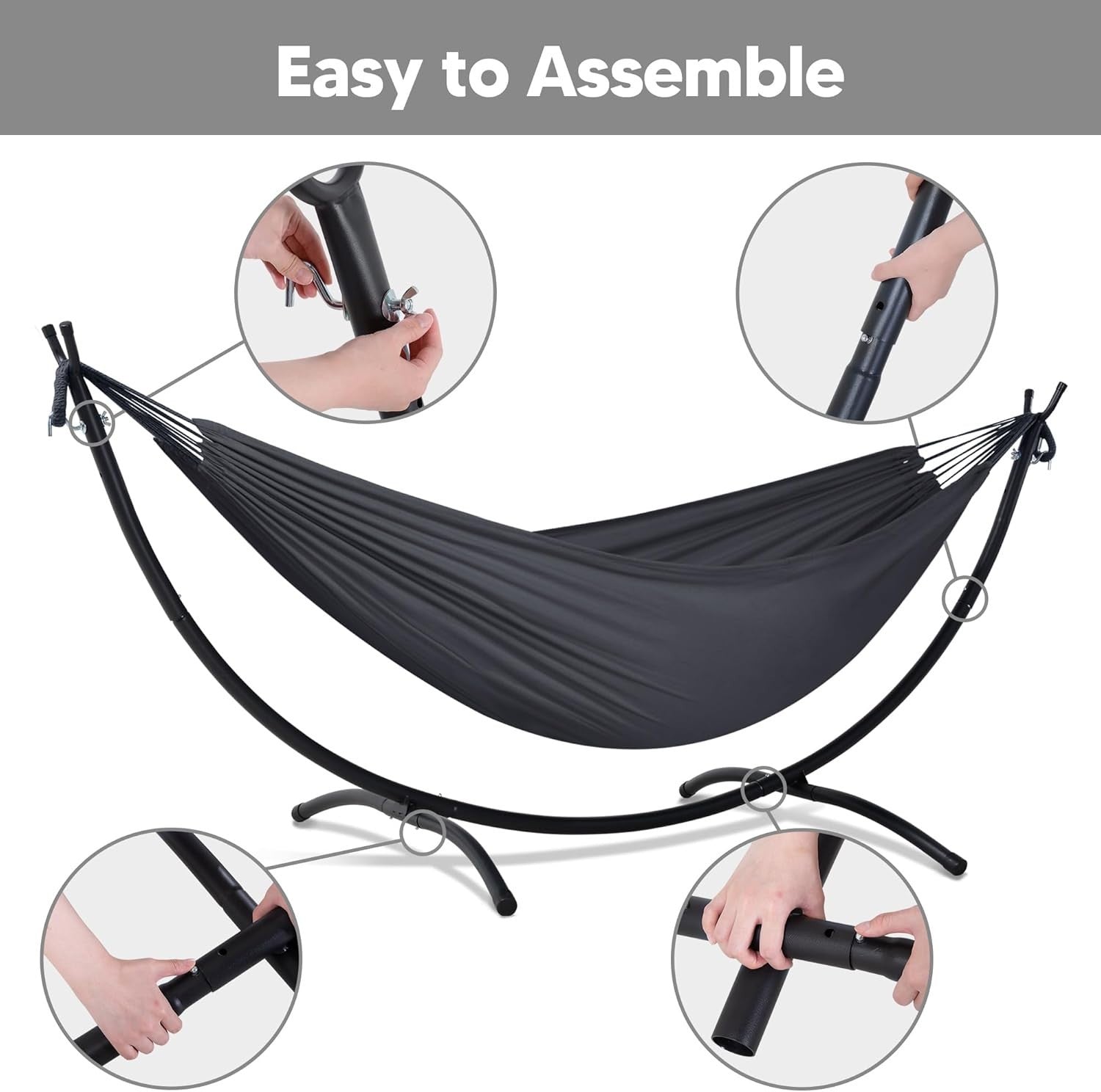 Dark Gray Hammock with Stand | 2-3 Person 475lb Capacity | Portable Outdoor Bed