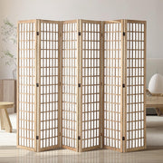 6 Panel Japanese Folding Room Divider Wood Privacy Screen 240x170cm Natural